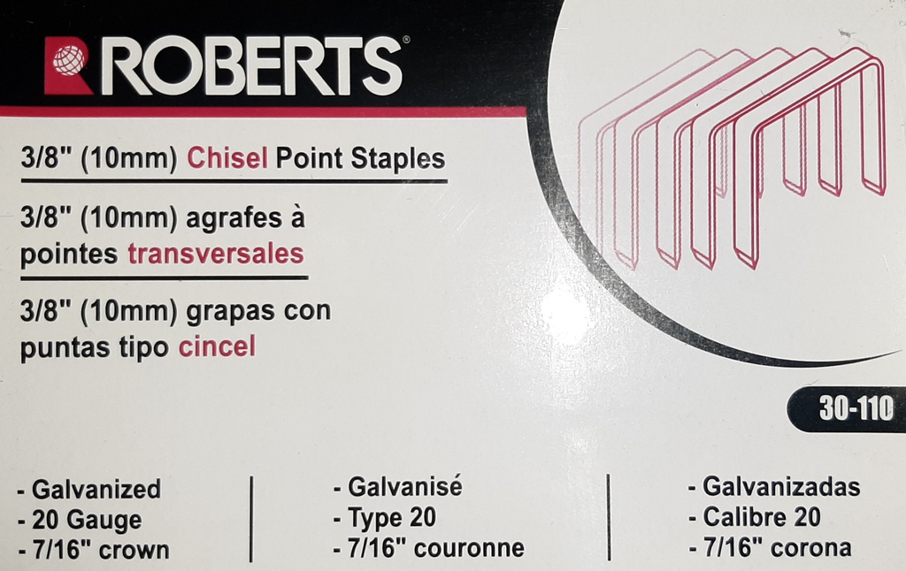 ROBERTS 10mm CHISEL POINT HAMMER STAPLES 5000. - EA